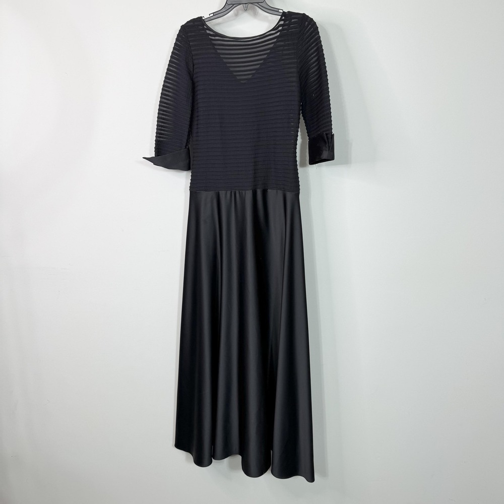 JS Collections Dress Womens 10 Black Sheer Stripe Mesh Satin Maxi Gown‎ Formal